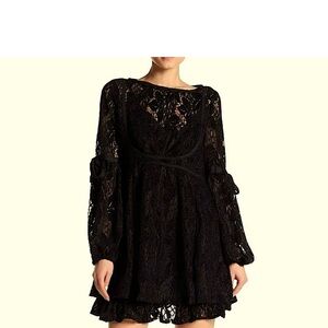 Free People Black Lace Long Sleeve Dress